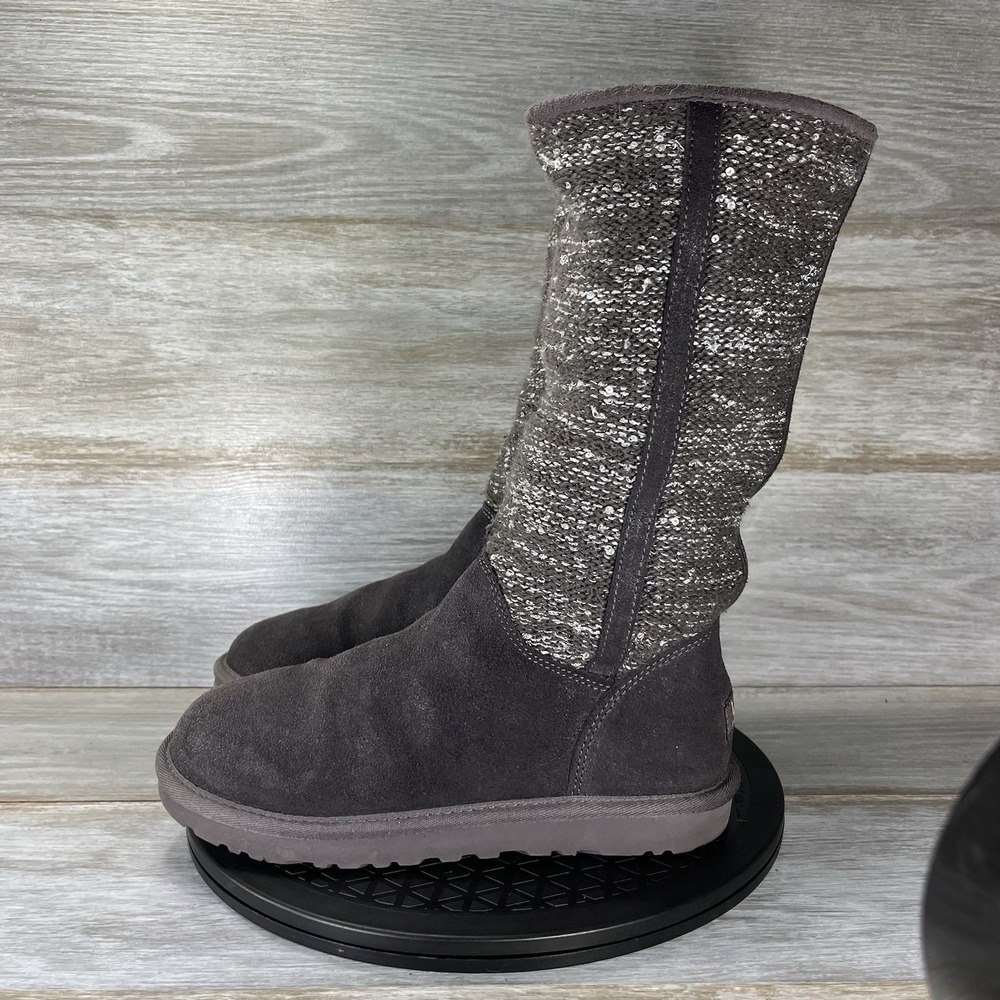 UGG Women's Camaya Knit Suede Embellishment Tall Sock Boots Size 7
